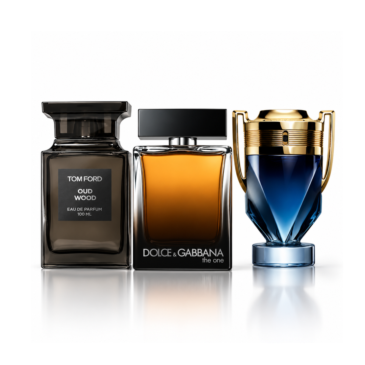 Sada 3 parfumov |Oud Wood Tom Ford Eau de Parfum – 100 ml  | The One for Men Dolce & Gabbana Eau de Parfum – 150 ml  | Invictus Rabanne Eau de Toilette – 200 ml