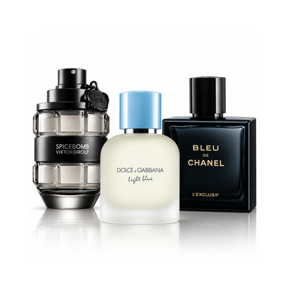 Sada 3 parfumov |Spicebomb Viktor&Rolf Eau de Toilette – 100 ml | Light Blue Pour Homme Dolce&Gabbana Eau de Toilette – 100 ml | Bleu de Chanel L’Exclusif – 100 ml